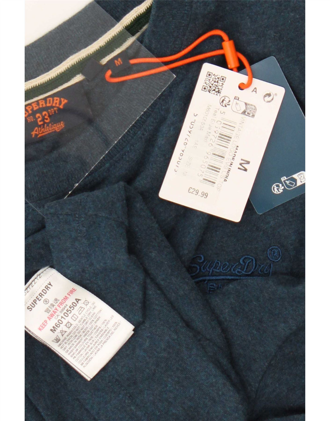 Top da uomo a maniche lunghe Superdry in cotone blu medio