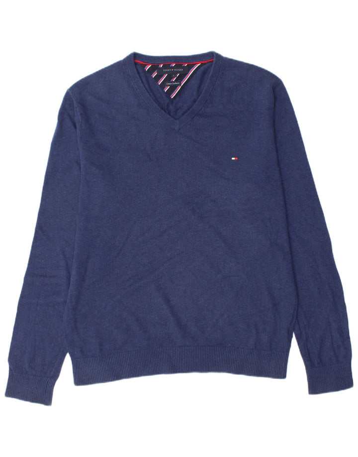 Maglione maglione con scollo a V da uomo Tommy Hilfiger grande cotone blu