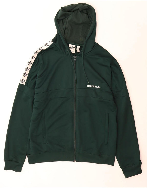 Maglione con cappuccio e zip grafica da uomo Adidas grande in poliestere color block verde