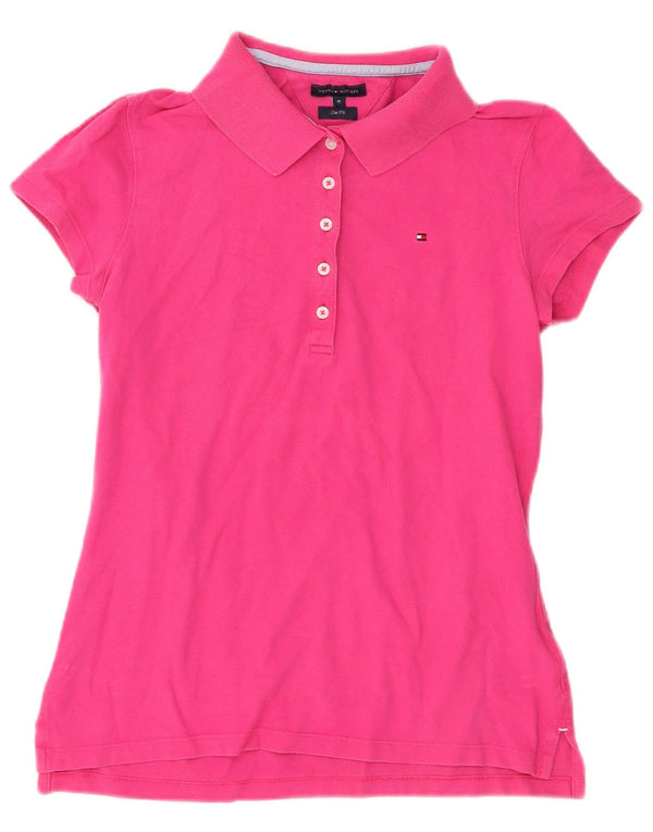 Polo da donna slim fit Tommy Hilfiger UK 12 cotone rosa medio