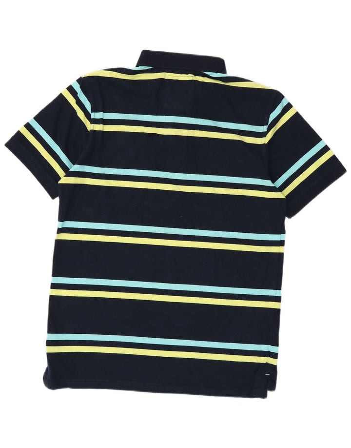 CREW CLOTHING Mens Polo Shirt Medium Navy Blue Striped Cotton