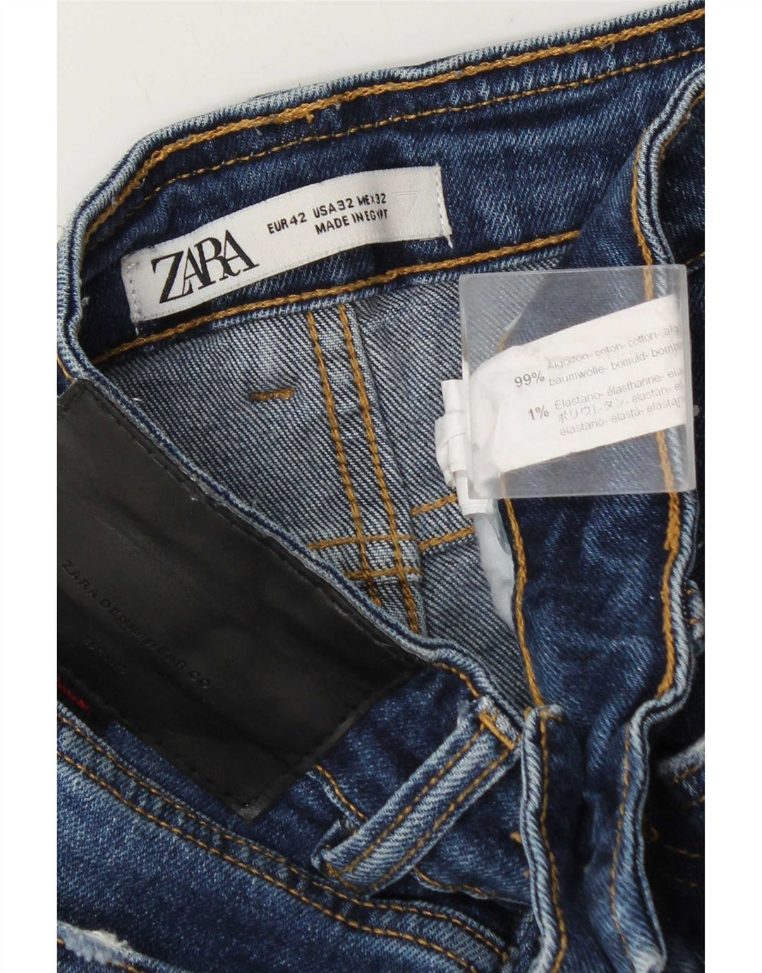 Jeans slim invecchiati da uomo Zara EU 42 Large W32 L32 cotone blu