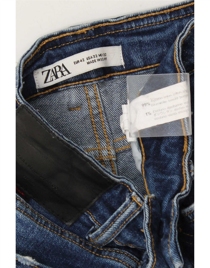 Jeans slim invecchiati da uomo Zara EU 42 Large W32 L32 cotone blu