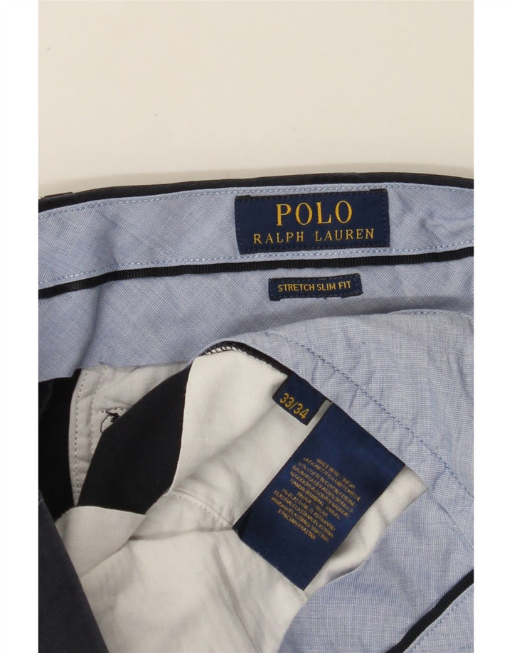 POLO RALPH LAUREN Pantaloni da abito slim fit elasticizzati da uomo W33 L34 Blu navy