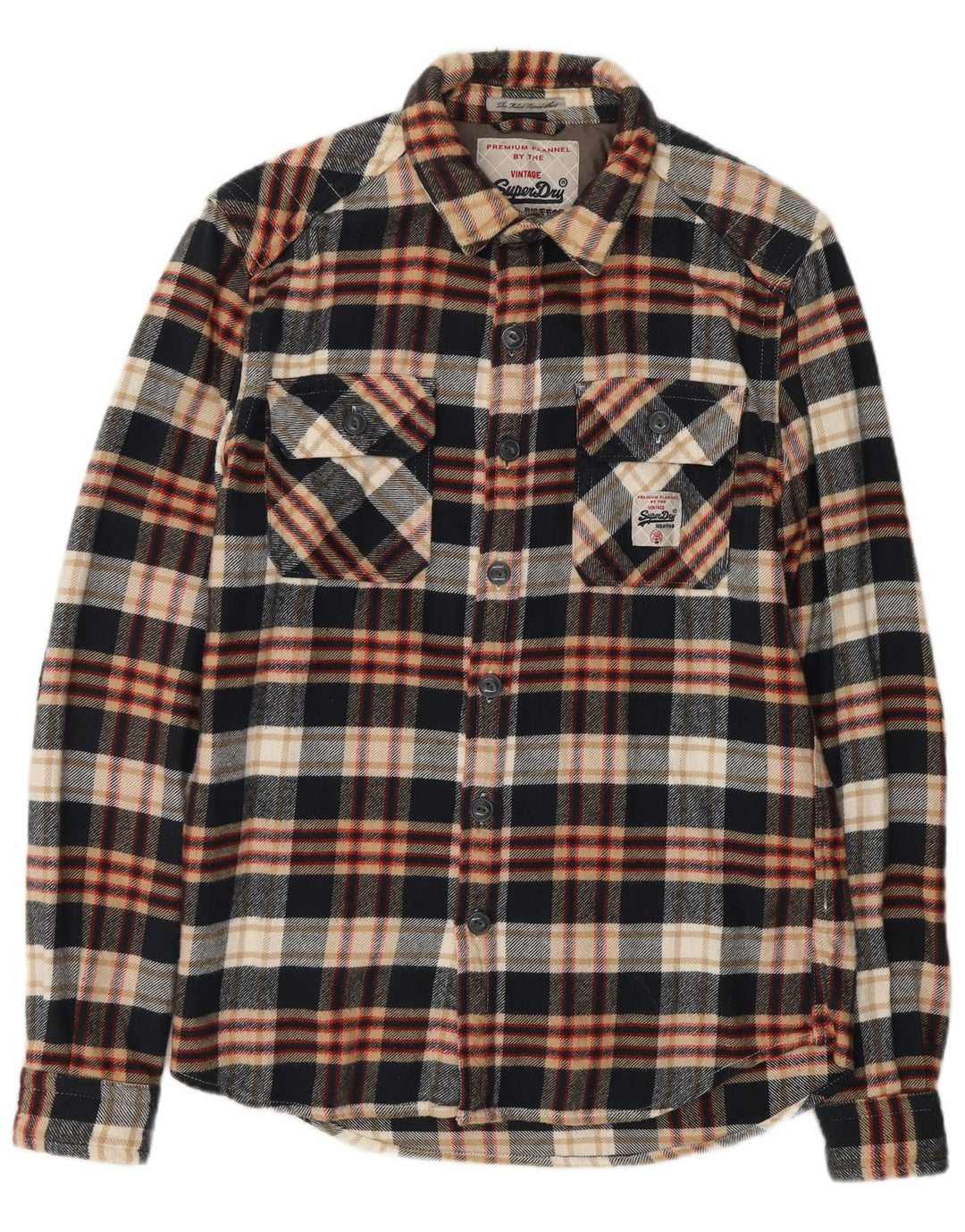 Camicia da uomo in flanella SUPERDRY, cotone a quadri neri grandi