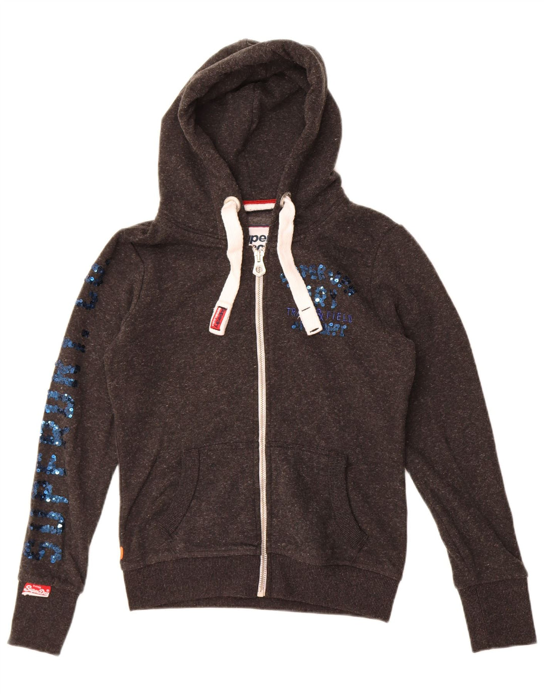 Felpa con cappuccio e zip grafica da donna Superdry UK 10 Small Grigio Poliestere