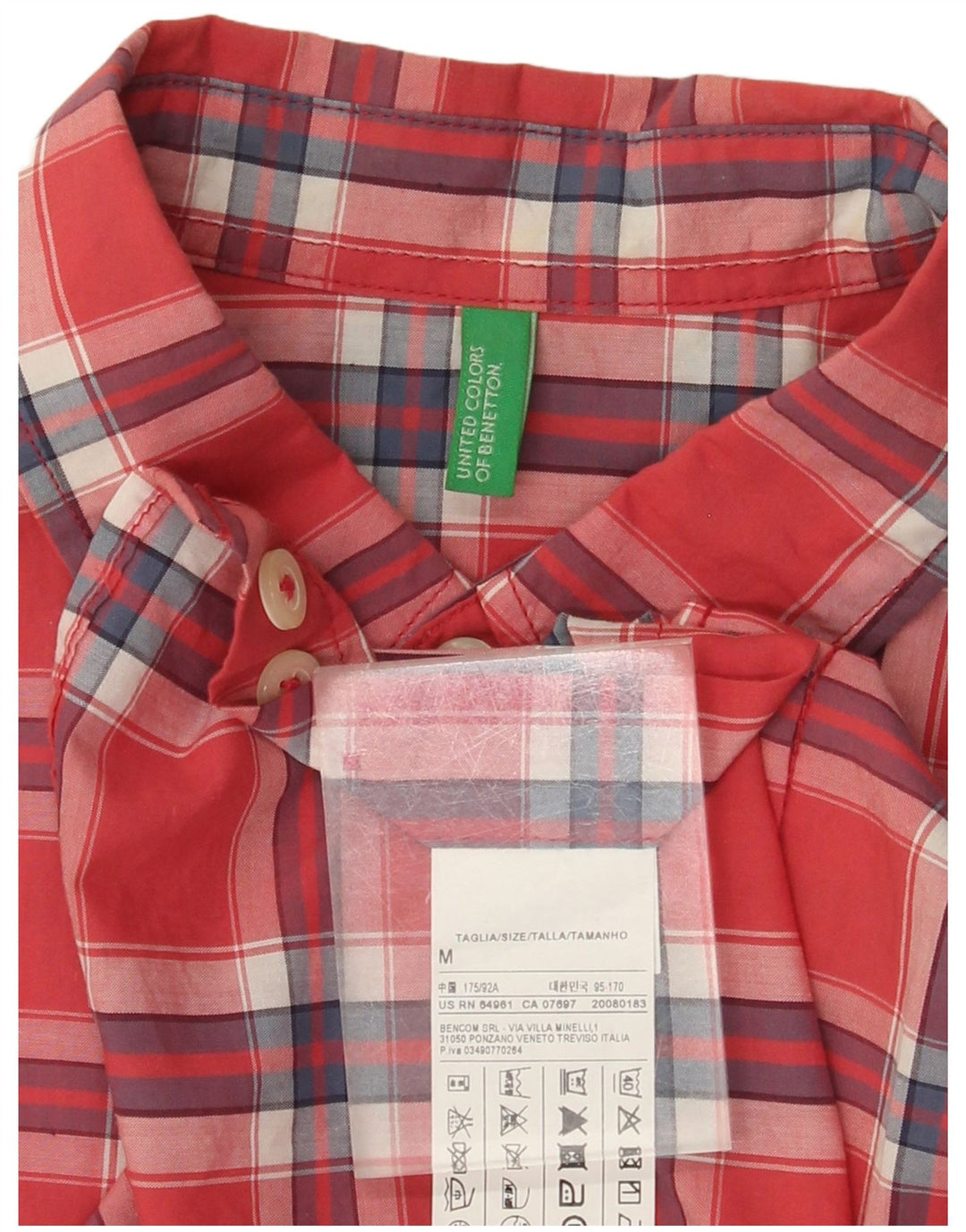 Camicia a maniche corte da uomo BENETTON in cotone a quadri rossi medi