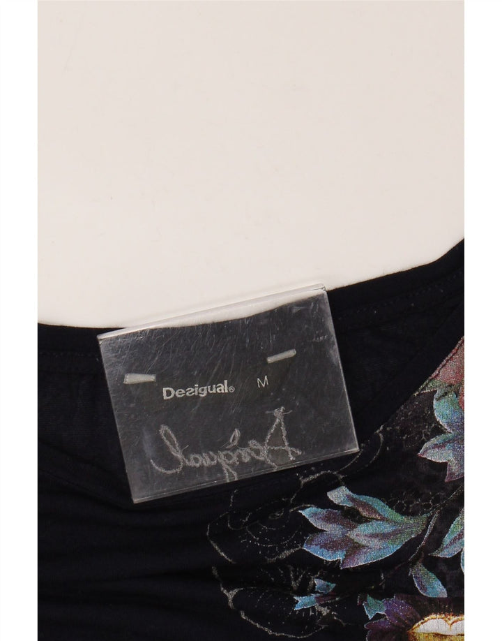 Desigual Donna Graphic Tunica Top UK 14 Medio Blu Navy Floreale