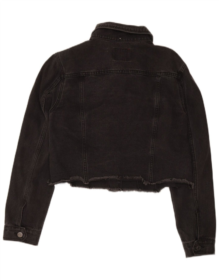 Guess Giacca in denim corto invecchiato da donna UK 12 cotone medio nero