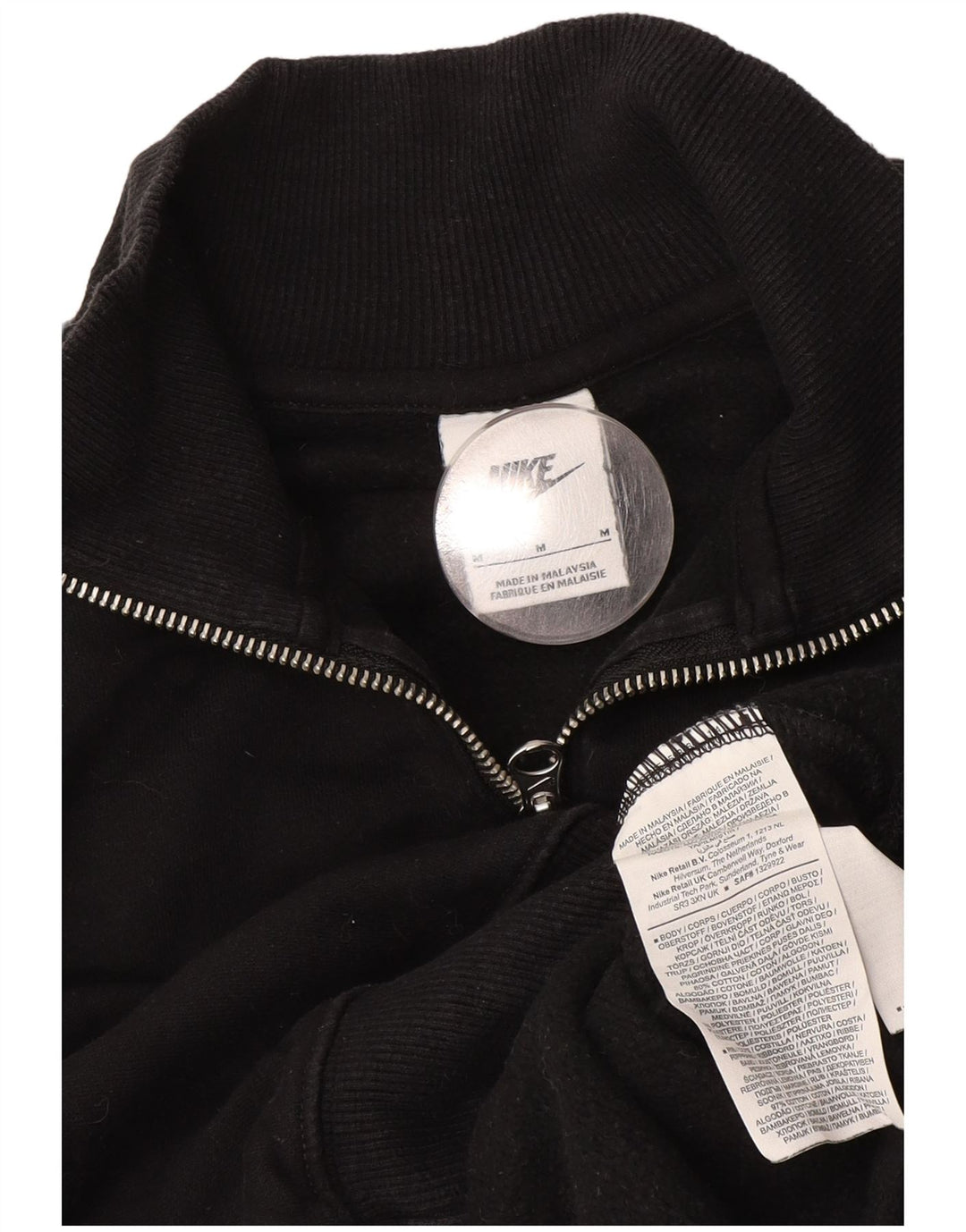 NIKE Felpa da donna con collo corto e zip, maglione UK 14, cotone nero medio