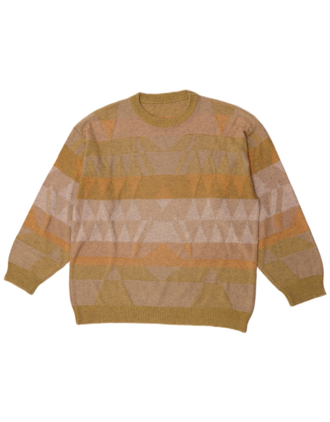 Maglione maglione girocollo da uomo vintage verde medio geometrico