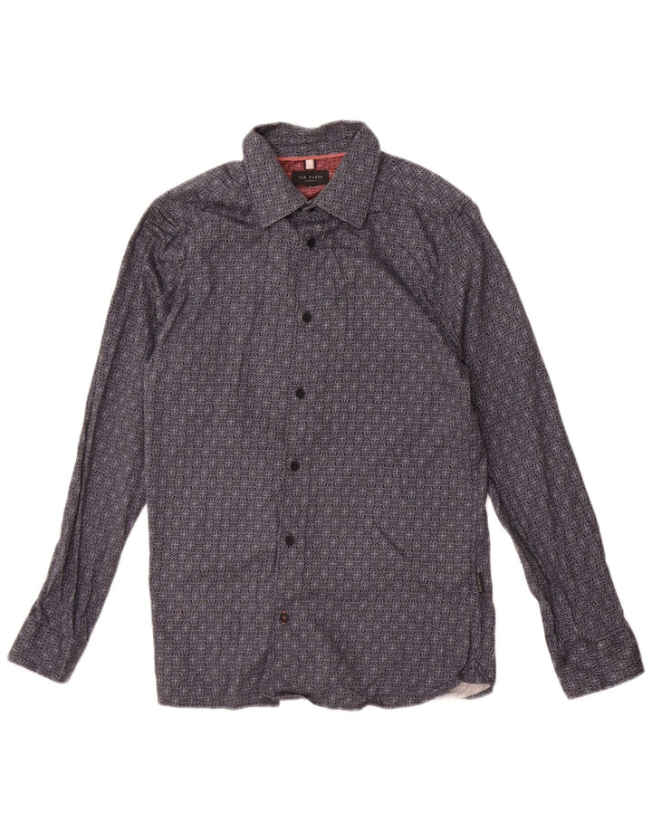 Camicia slim fit da uomo Ted Baker taglia 3 cotone floreale medio blu navy