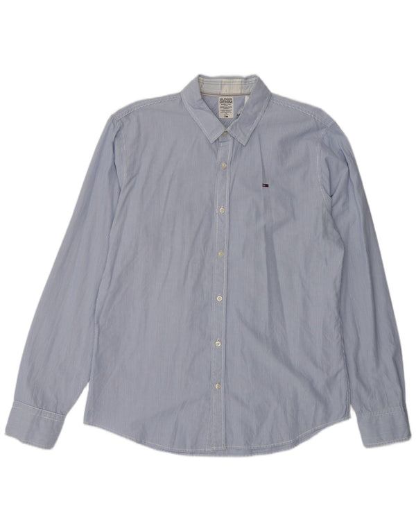 Camicia da uomo Tommy Hilfiger XL blu gessato in cotone