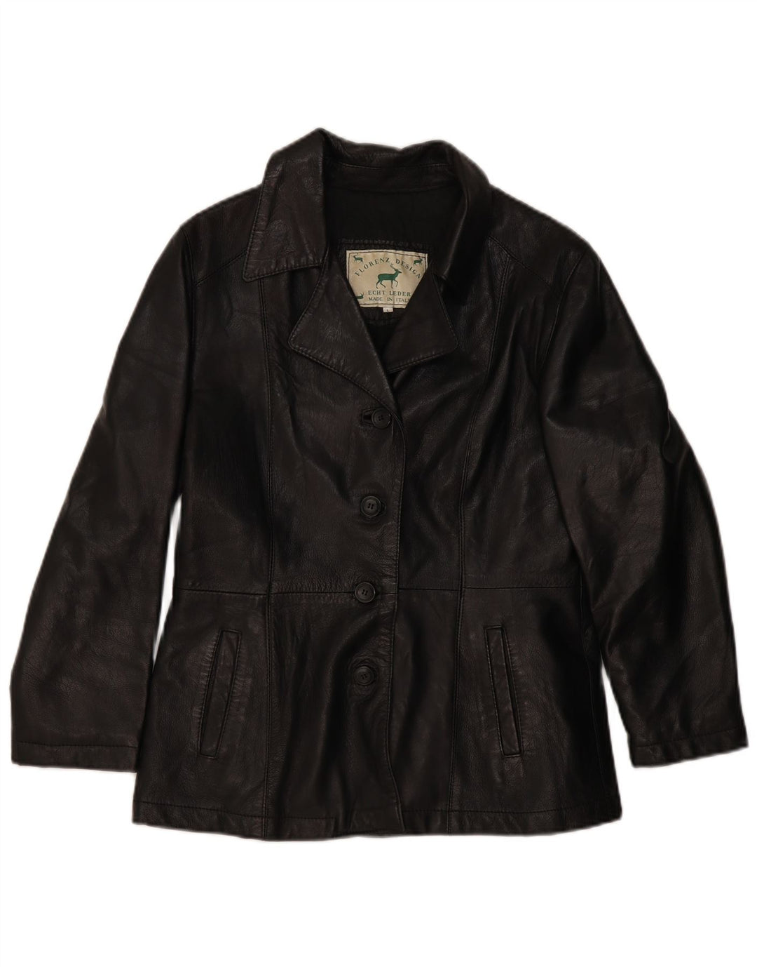 Giacca in pelle da donna vintage UK 14 grande in pelle nera