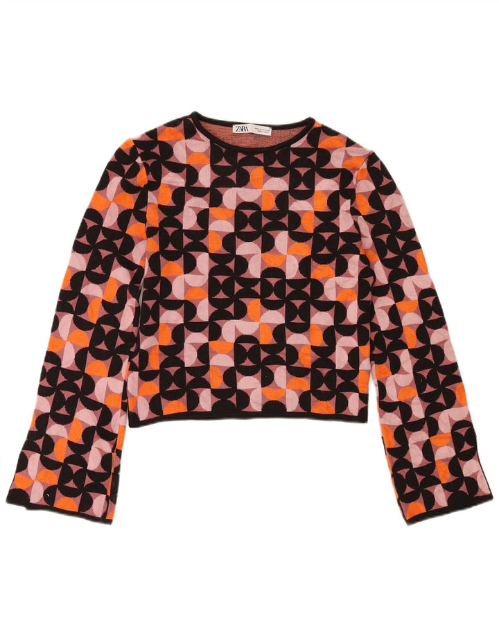Top corto da donna Zara a maniche lunghe UK 12 medio multicolore geometrico