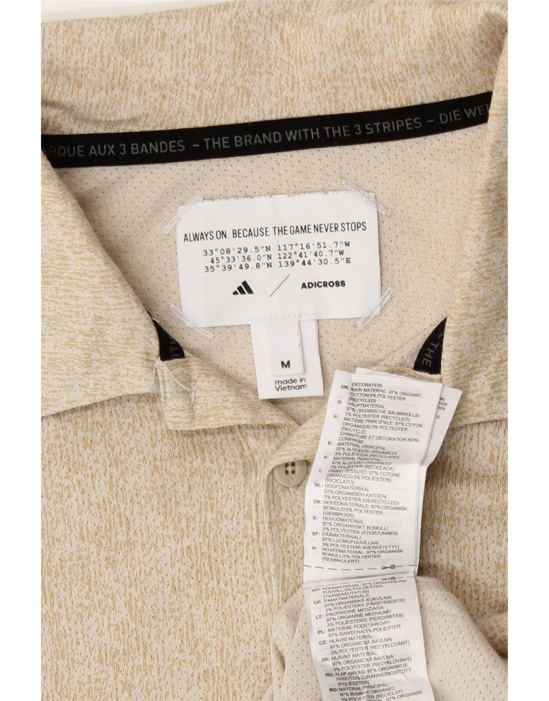 Polo Adidas da uomo a tre strisce in cotone screziato beige medio