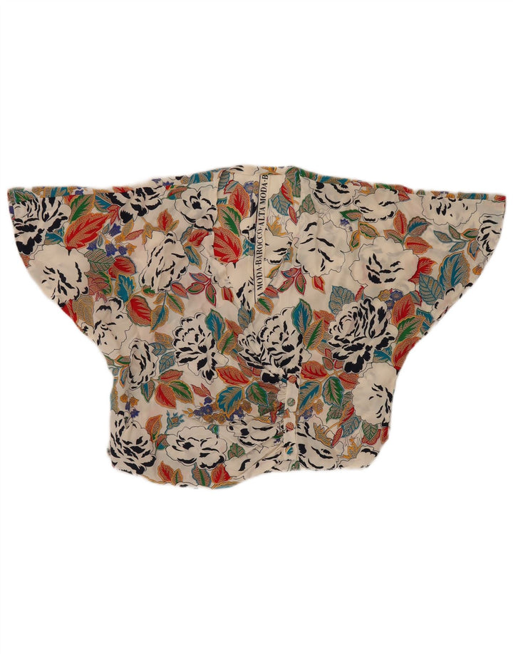 Camicetta a camicia a pipistrello corta da donna vintage UK 14 floreale multicolore medio