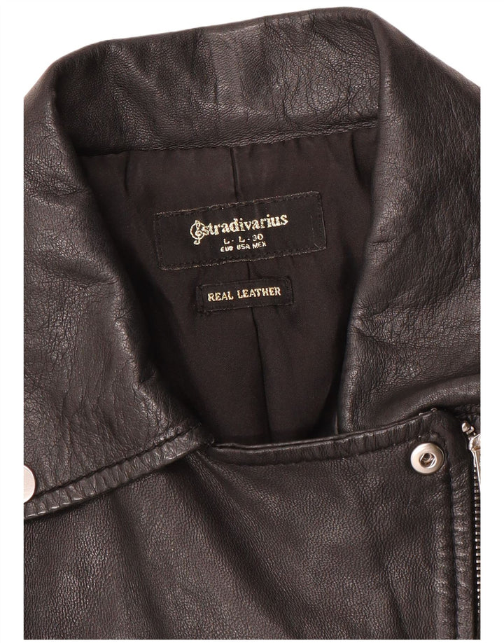 Giacca in pelle da donna Stradivarius UK 14 grande in pelle nera
