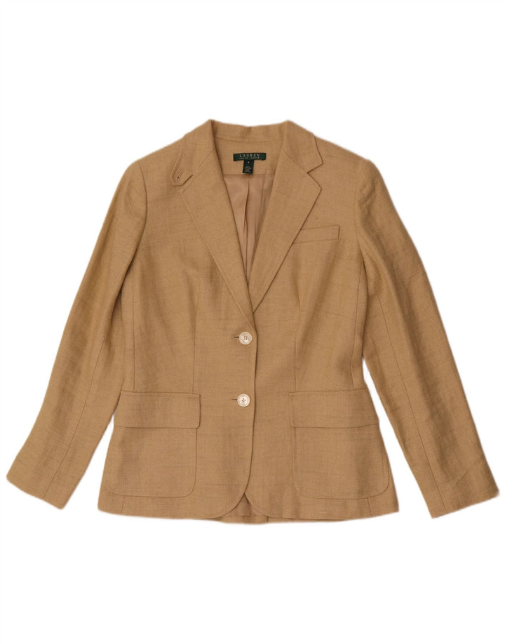 Giacca blazer a 2 bottoni da donna Ralph Lauren US 8 a spina di pesce beige medio