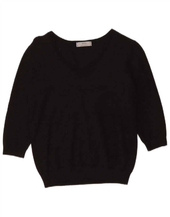 Maglione corto con scollo a V da donna Marks & Spencer UK 14 medio nero