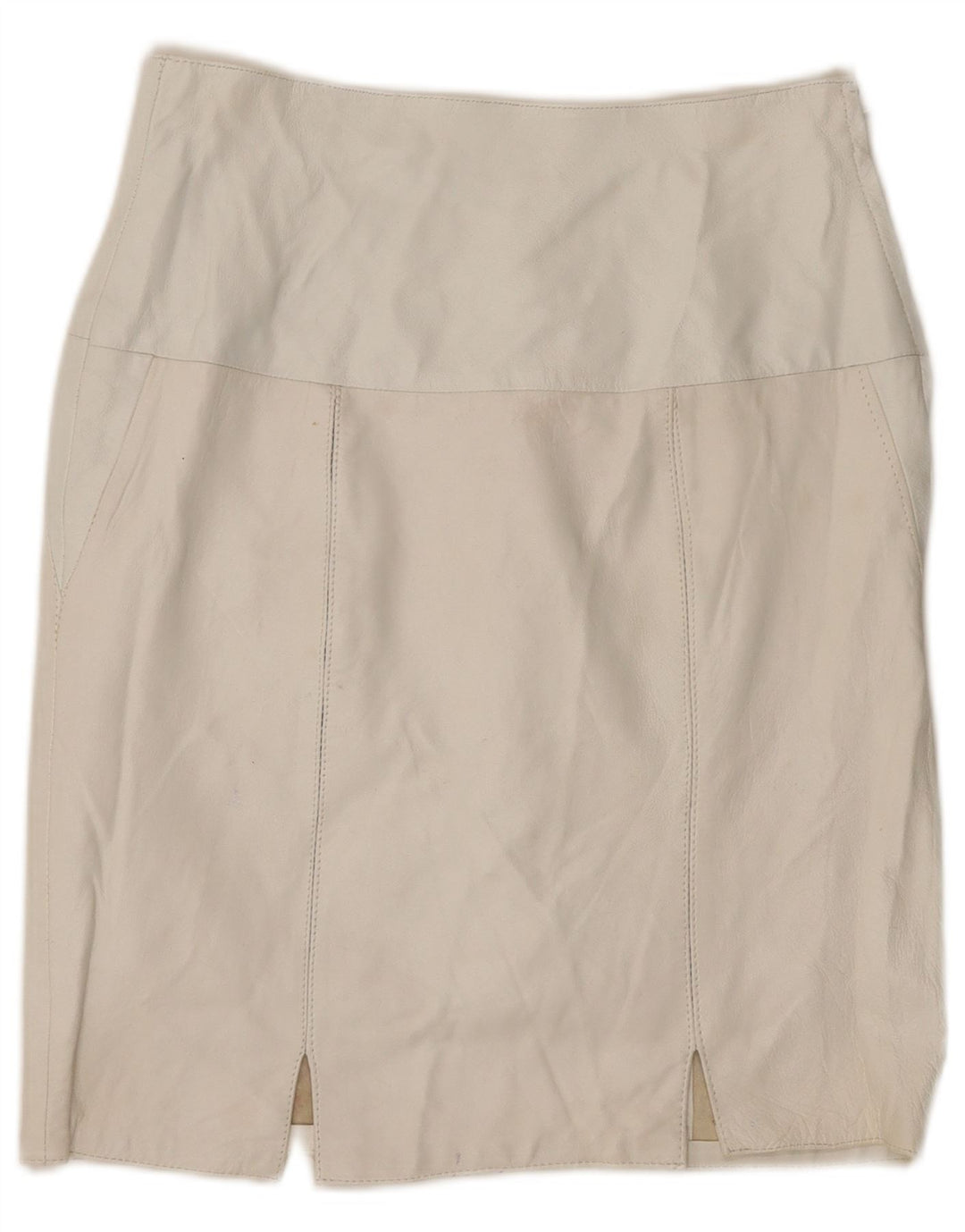 Gonna in pelle vintage da donna IT 44 media W28 in pelle bianca