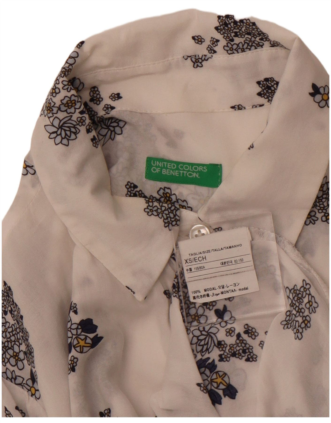 Camicia trasparente da donna BENETTON UK 6 XS modal floreale bianca