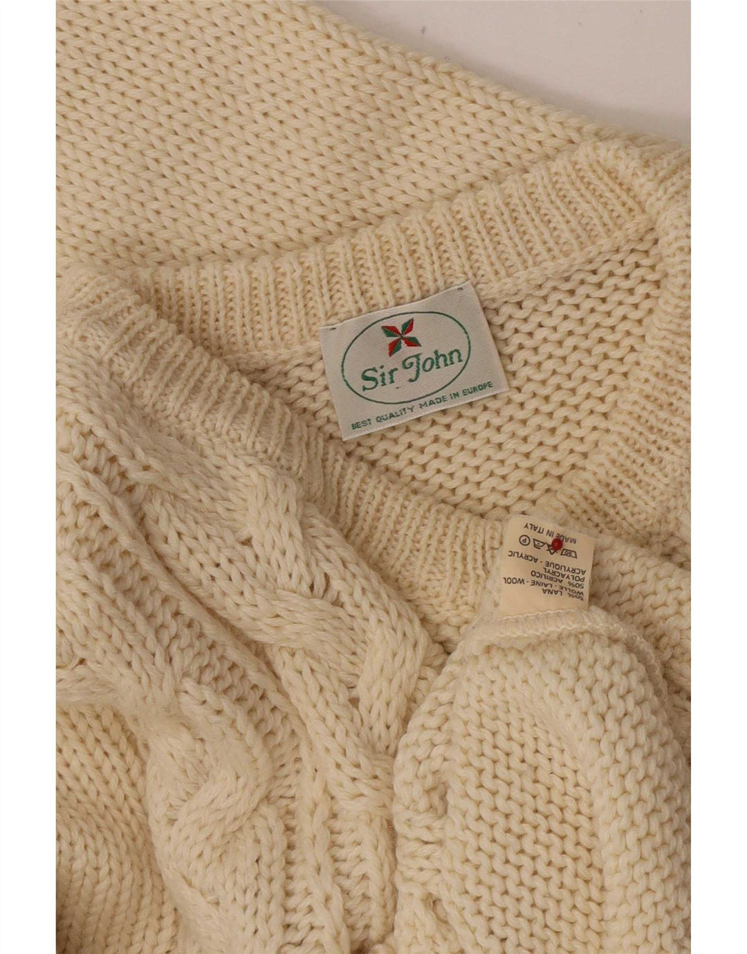 Maglione vintage da uomo girocollo in lana beige medio