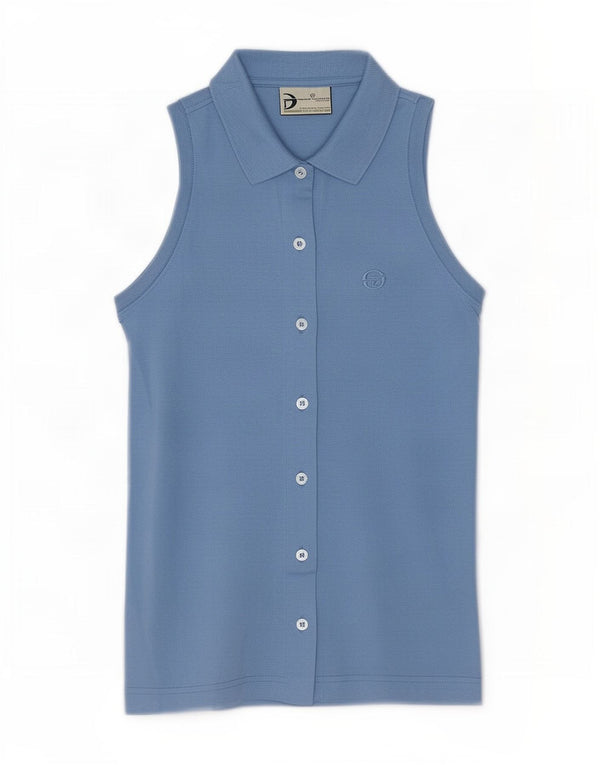Sergio Tacchini Womens Sleeveless Shirt Blouse UK 10 Small Blue Cotton