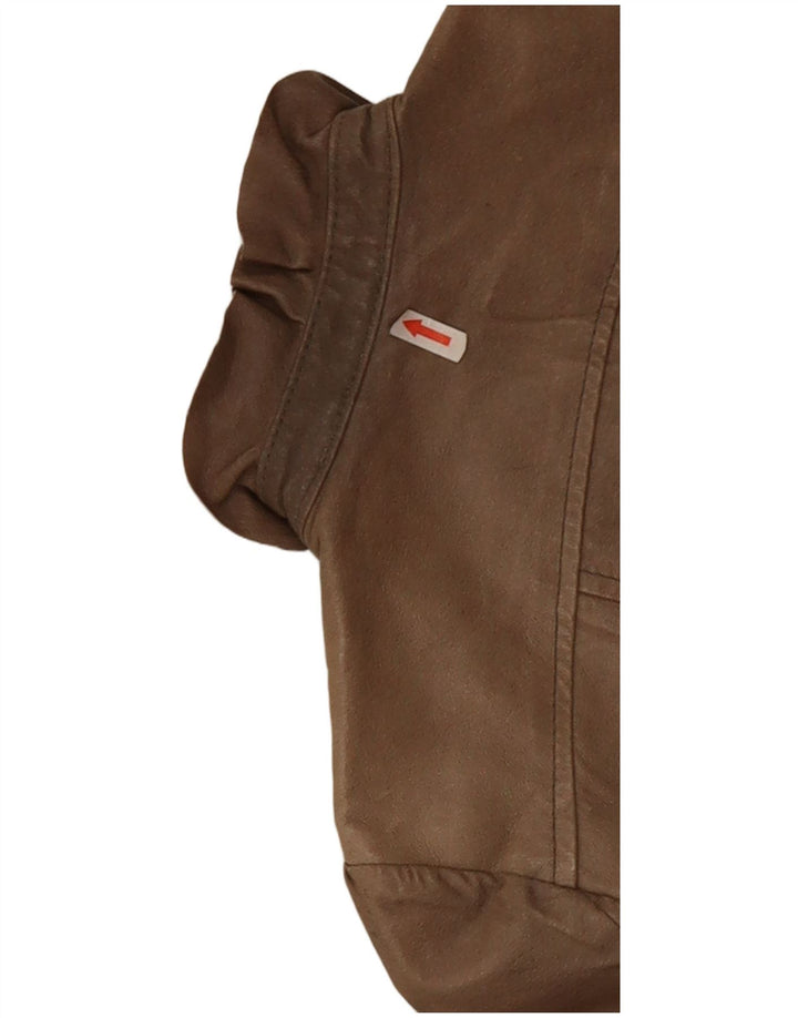 Giacca in pelle corta da donna vintage UK 10 piccola beige