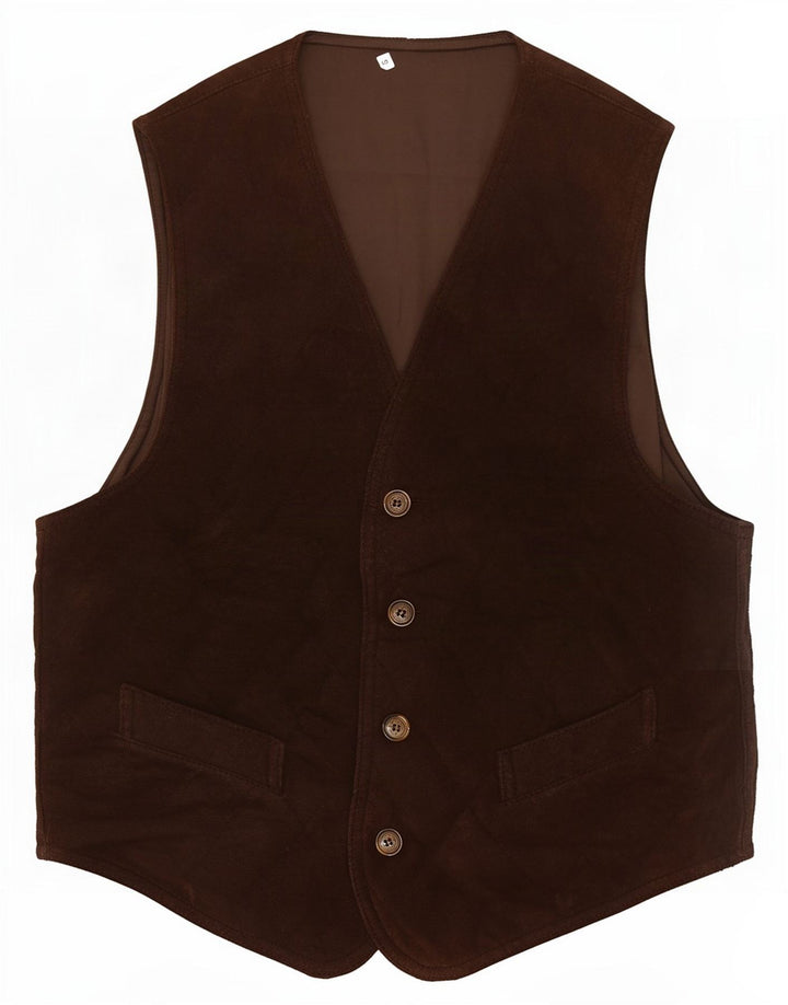 Gilet vintage da uomo in pelle scamosciata piccolo marrone