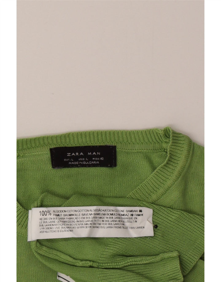 Maglione maglione girocollo da uomo Zara grande in cotone verde