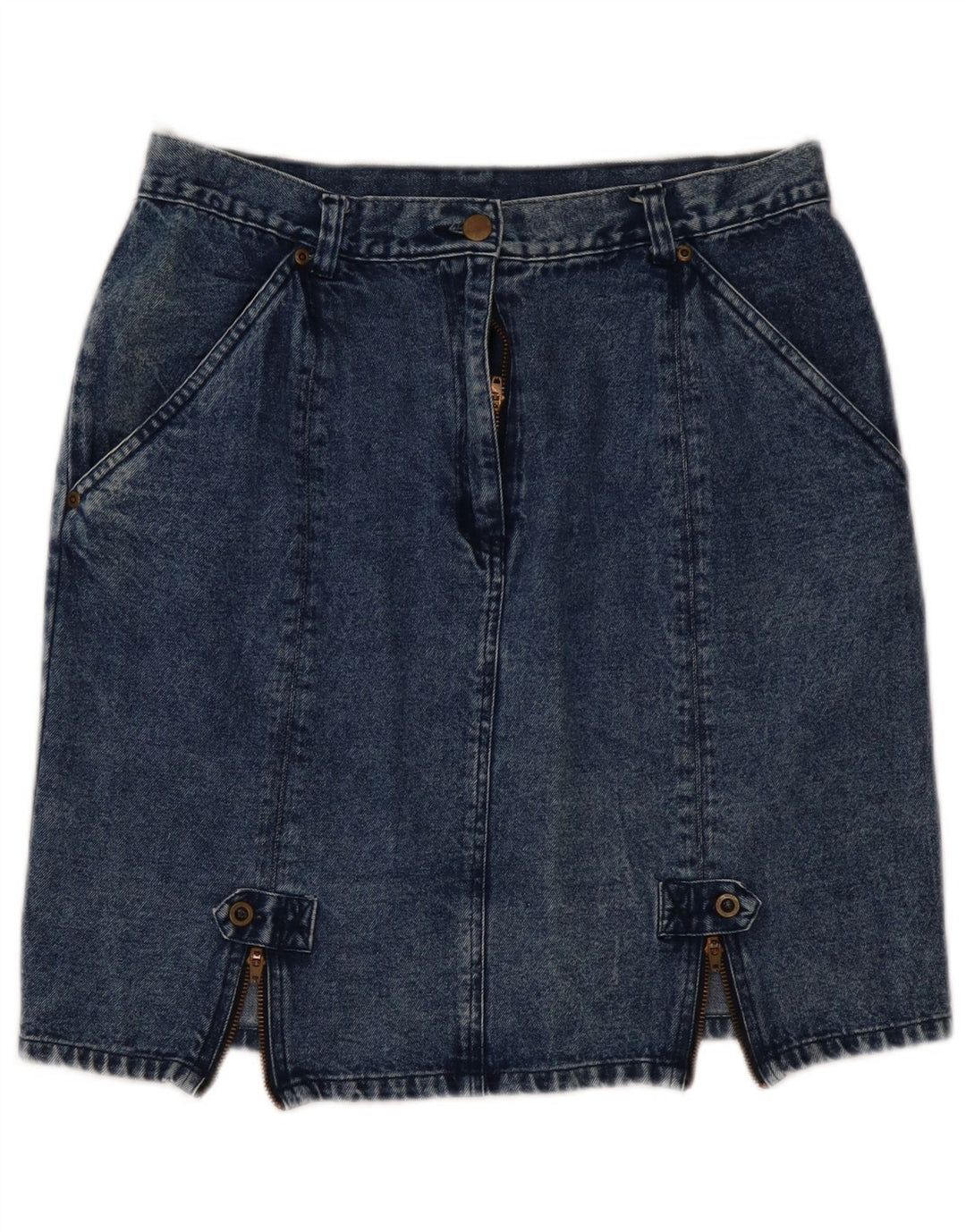 Mini gonna di jeans a vita alta da donna VINTAGE EU 44 XL W32 cotone blu