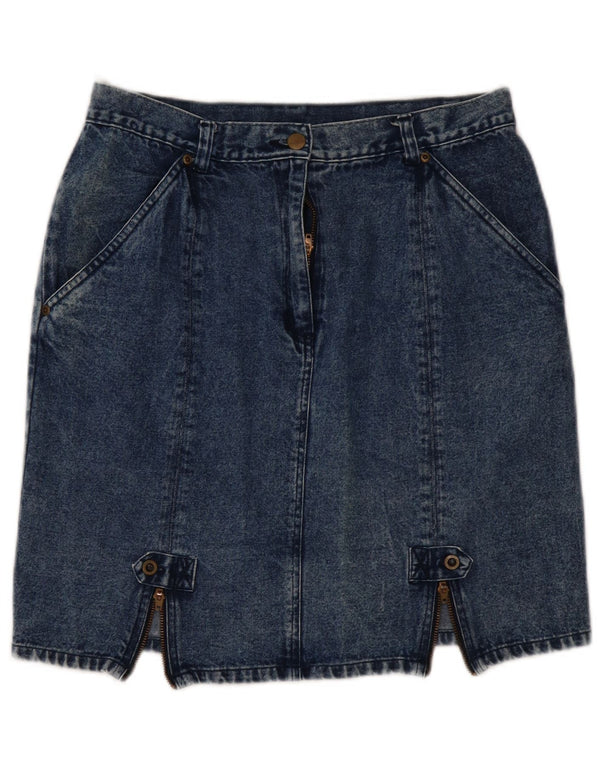 Mini gonna di jeans a vita alta da donna VINTAGE EU 44 XL W32 cotone blu