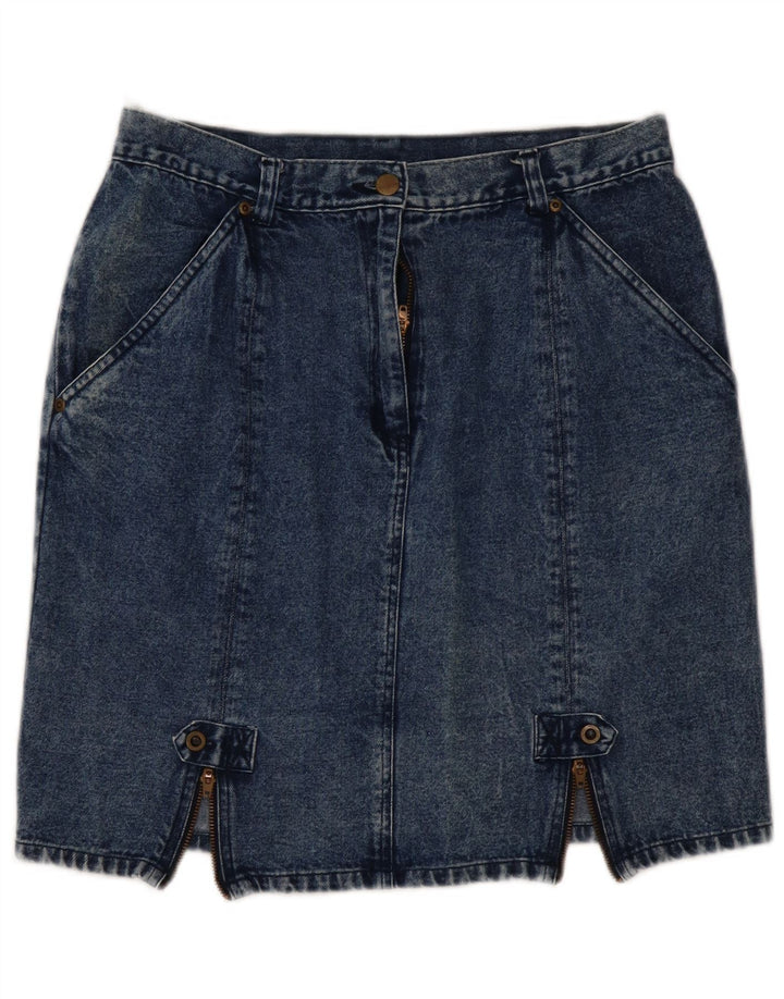 Mini gonna di jeans a vita alta da donna VINTAGE EU 44 XL W32 cotone blu