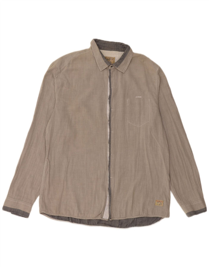 Camicia da uomo Guess 2XL in cotone a quadretti grigio