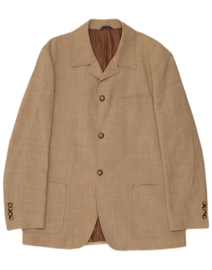 Giacca blazer vintage da uomo a 3 bottoni IT 54 2XL Lino beige