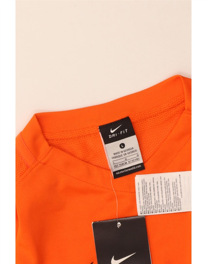 NIKE Boys Dri Fit T-Shirt Top 12-13 Years Large Orange Polyester