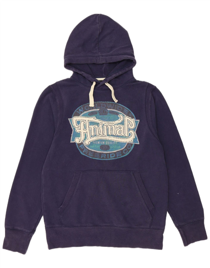 ANIMAL Maglione con cappuccio grafico da uomo grande in cotone blu navy