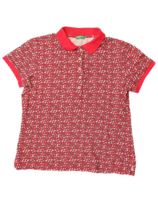 Polo da donna Benetton UK 14 cotone floreale rosa medio