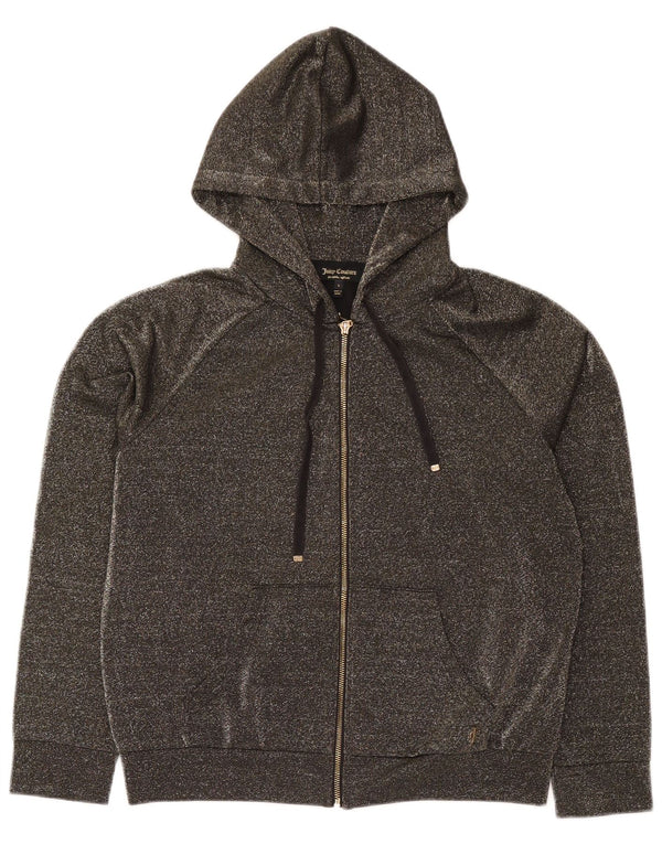 Maglione con cappuccio e zip da donna Juicy Couture UK 16 Grande poliestere screziato grigio