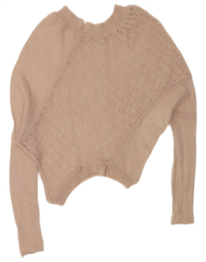 Maglione maglione oversize con scollo a barca da donna VINTAGE UK 16 Large Beige