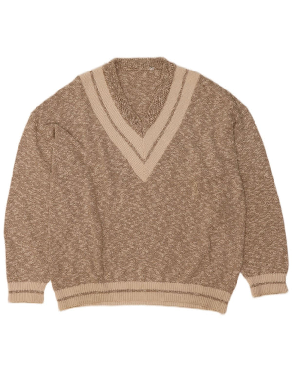 Maglione vintage da uomo con scollo a V XL in cotone chiazzato grigio