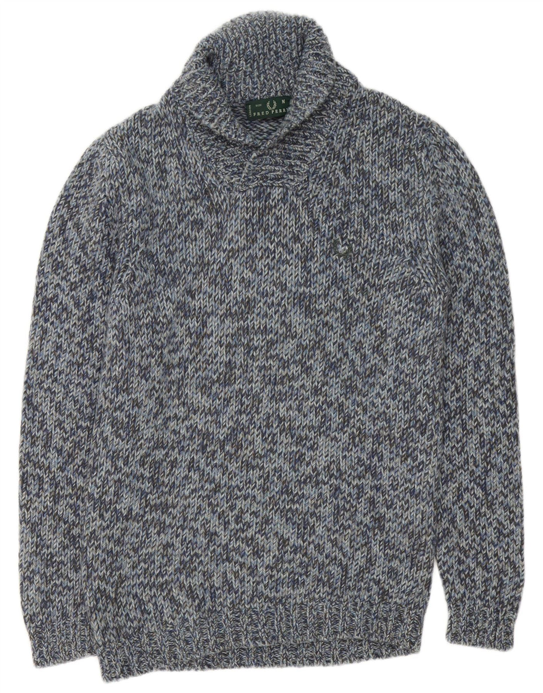 Maglione da uomo con collo a scialle Fred Perry in lana screziata blu medio