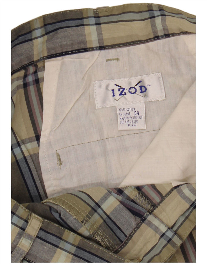 Pantaloncini chino da uomo IZOD W34 cotone a quadri kaki grandi