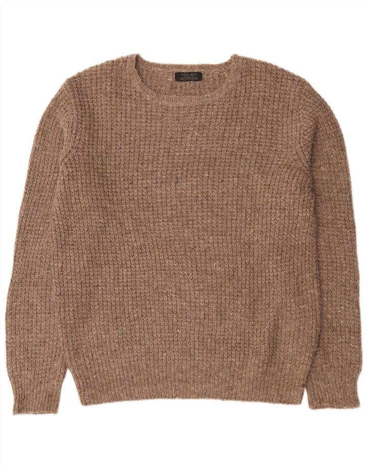 Maglione maglione girocollo da uomo Zara XL in lana marrone