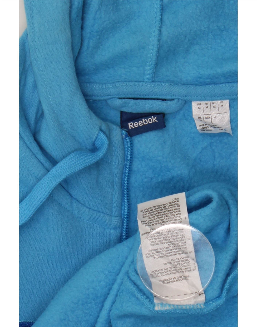 REEBOK Felpa con cappuccio con zip grafica da donna UK 14 Cotone blu medio