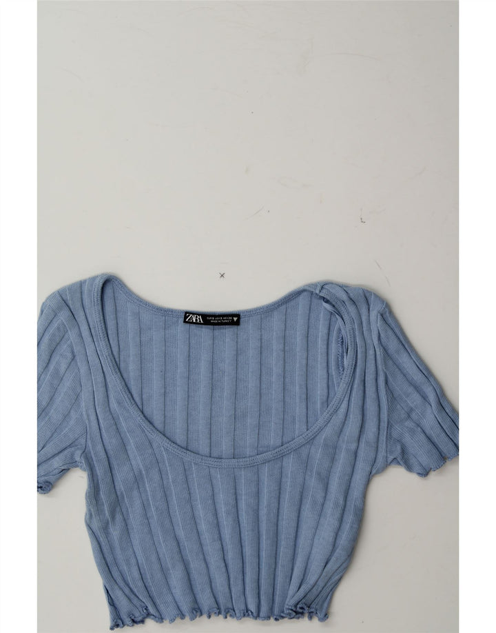 ZARA Womens Crop Top UK 10 Small Blue Cotton Vintage Zara and Second-Hand Zara from Messina Hembry 