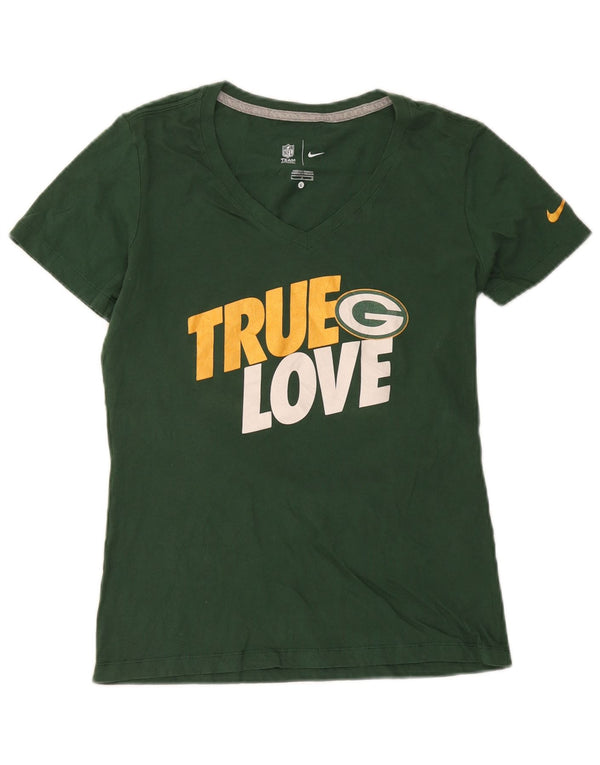Nike Green Bay Packers T-shirt grafica da donna Top UK 14 Large in cotone