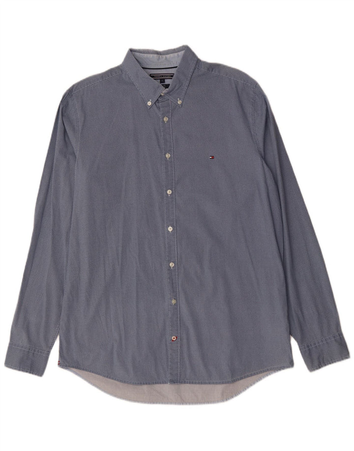 Camicia slim fit da uomo Tommy Hilfiger XL cotone maculato blu