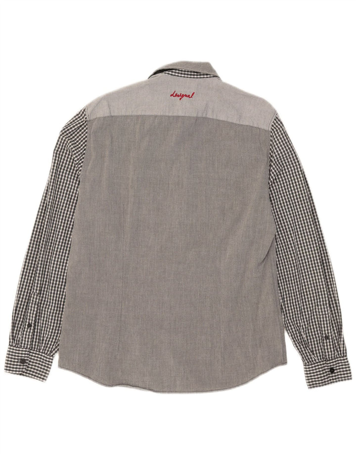 Desigual Camicia slim da uomo in cotone a quadri grigi grandi